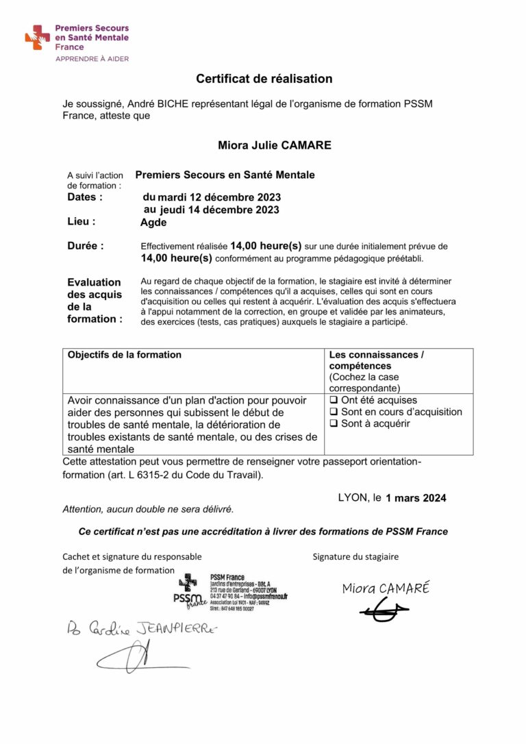 Secouriste en santé mentale en entreprise Futuretsens à Gigean près de Montpellier et Sète dans l'Hérault